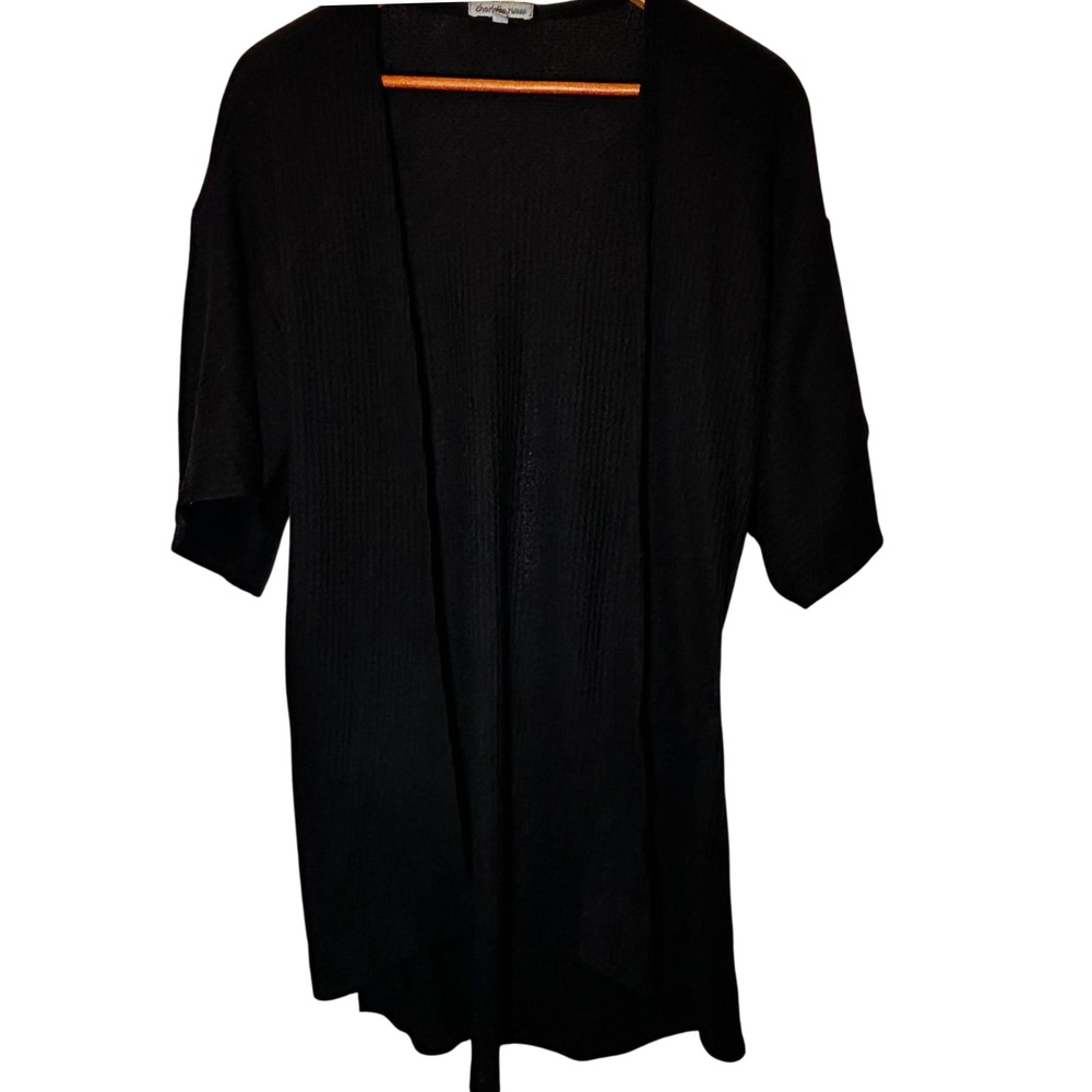 Charlotte Russe Black Waffle Knit‎ Open Cardigan 3/4 Sleeves Size Large